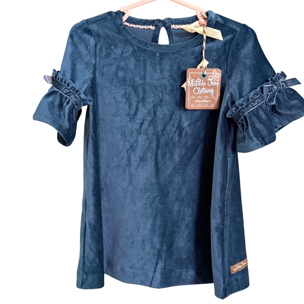 Matilda Jane Clothing Blue Corduroy Ruffle Sleeve top‎ Girls Size K